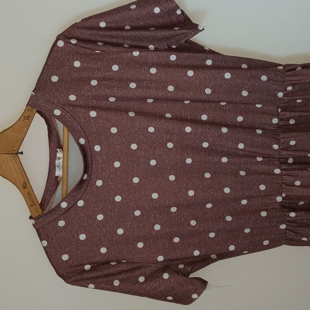 La la la Women's Size M Short Sleeve Polka Dot One Piece Popover Dress w/Pockets - Picture 2 of 10